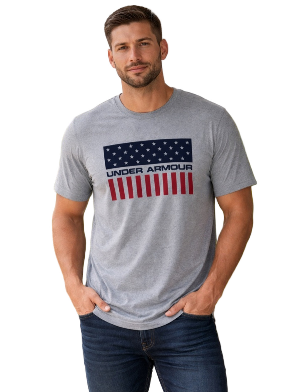 Under Armour Men's Gray T-Shirt with American Flag Design